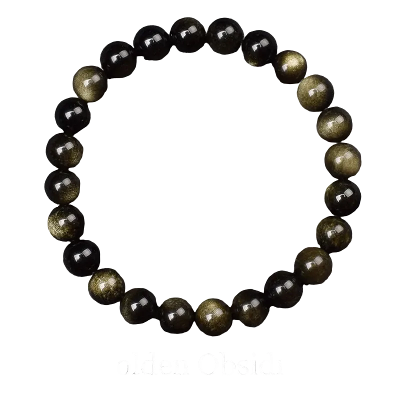 Tejesa Natural Golden Obsidian Stone Beads Bracelet Men Women/ Golden Light Rainbow Obsidian Raw Stone Round Bead Natural Energy Jewelry