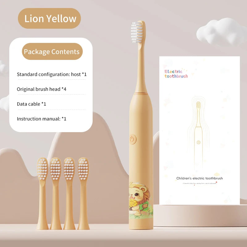 Kid's Electric Toothbrush With Replacement Heads Color Cartoon Soft Hair Cleaning Children Brush Rechargeable Sonic Toothbrush