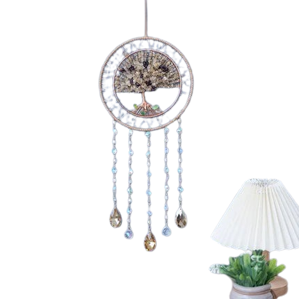 Hemasa Crystal Natural Gemstone Tree of Life Healing Pink Quartz 7 Chakras Grave Agate Stones Reiki Moon Suncatcher Hanging Home Decor