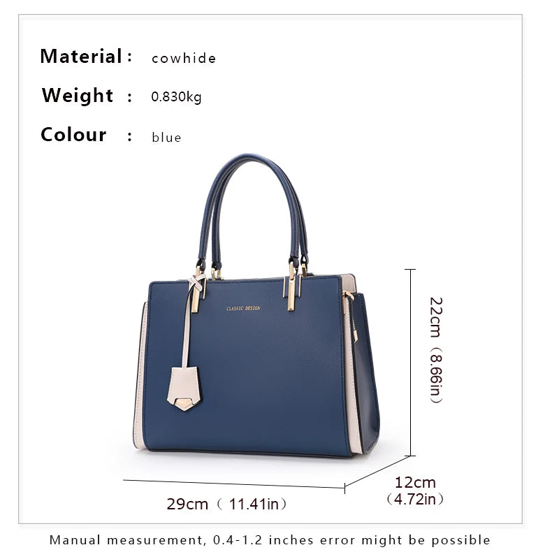 Aidrani Light Luxury Genuine Leather Women's Bag Elegant Contrast Color Handbag High Quality Cowhide Shoulder Bag