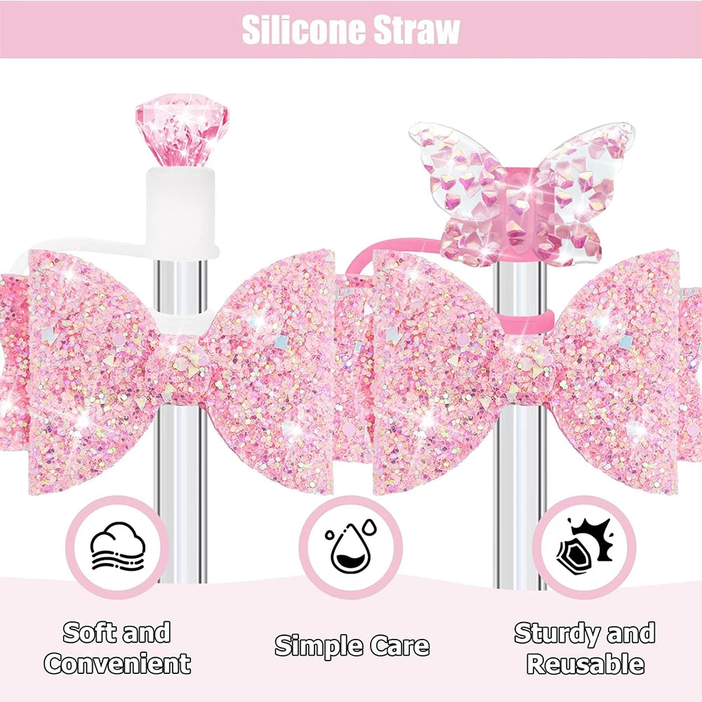 Hemasa Charm accessories,bow and diamond straw cap for Cup 40/30 oz accessories with Charm Chain Unlimited for Tumbler