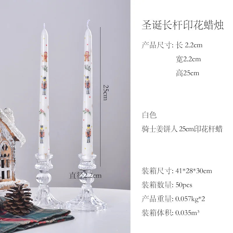 7.5'' Long Wedding Candles French Hand-Printed Pole Candle Long Taper Dinner Candles for Minimalist Home Decorative Candles