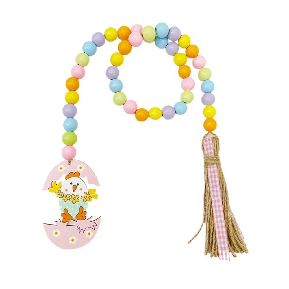 Spring Wood Bead Garland with Tassels Farmhouse for Tiered Tray Decorations Holiday Country Rustic Prayer Deration