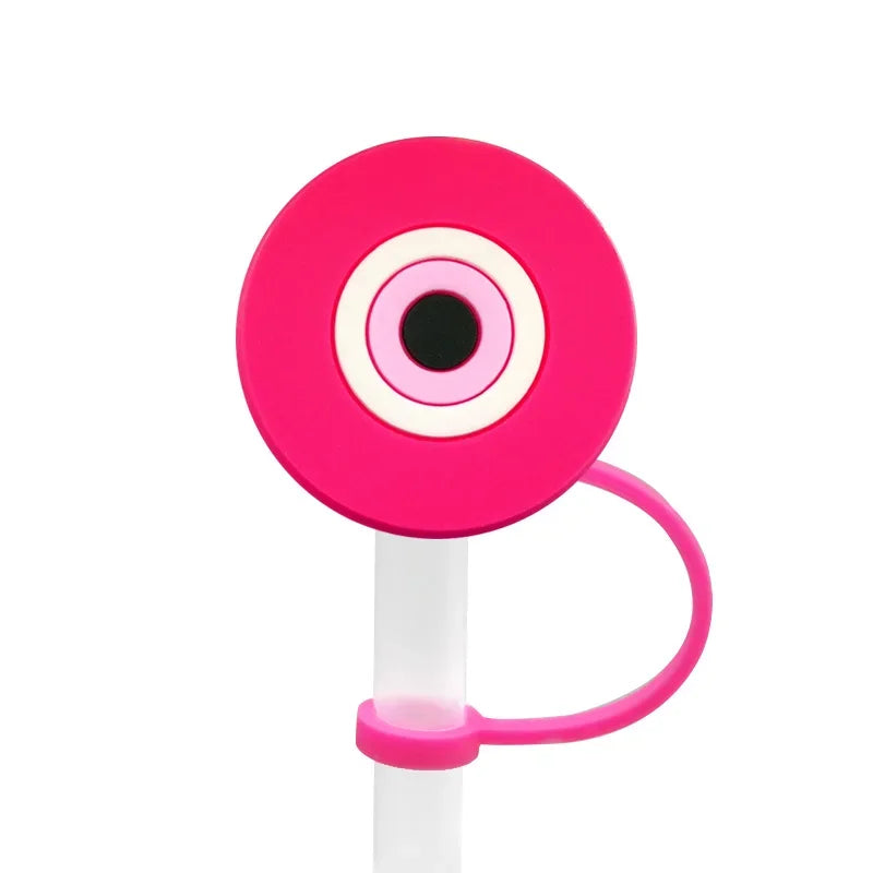 1/7PCS Silicone Colorful Evil Eyes Straw Cover,8mm Reusable Straw Topper Drinking Cup Accessories,Dustproof Straw Cap Gift