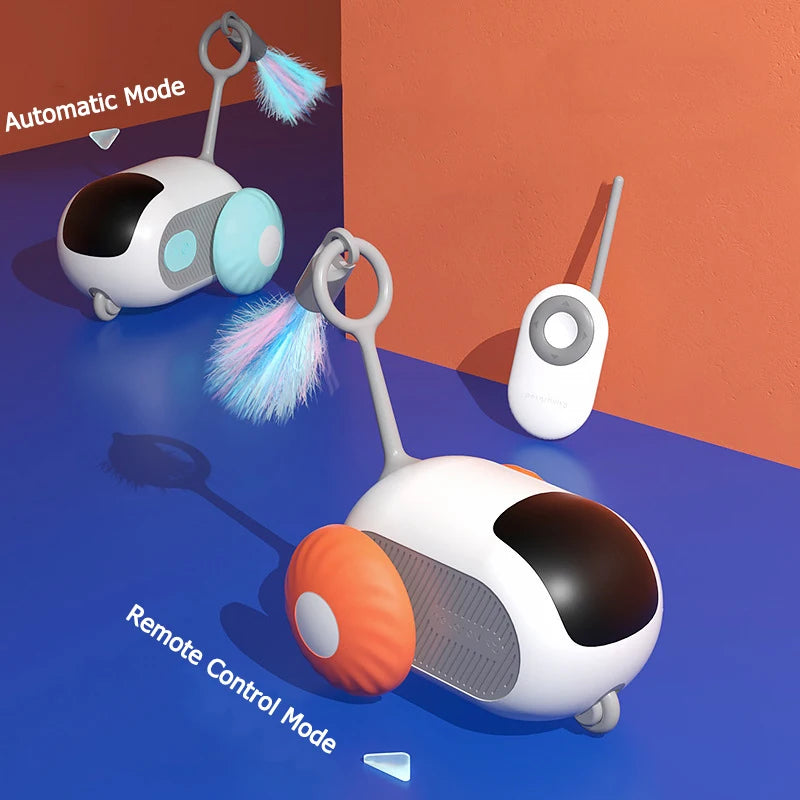 Hemasa Smart Sports Cat Toys With Remote Control Electric Car Toys Rechargeable Cat Teasing Car Toy Indoor Feather Interactive Cat Toys