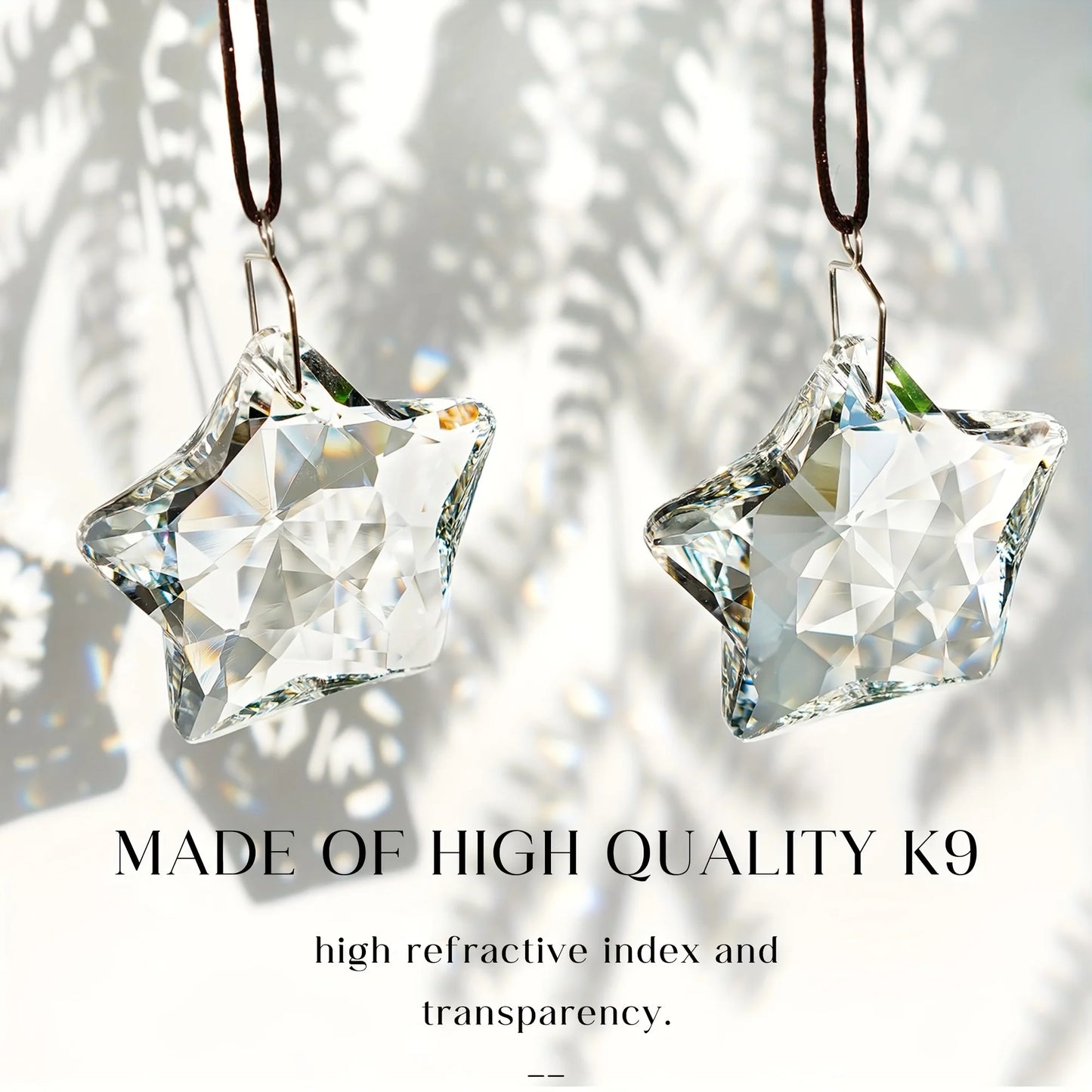 Tejesa 2-piece 2-inch Crystal Sun Catcher Prism Window Star Hanging Crystal Clear Hanging Crystal for Balcony, Chandelier, Garden Decor