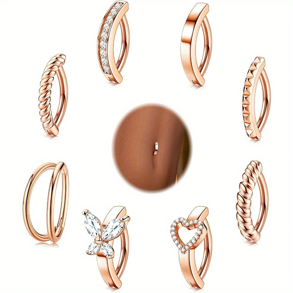 FINREZIO 1Pc Surgical Steel 14G Clicker Belly Button Rings for Women and Men CZ Reverse Navel Barbell Ring Body Piercing Jewelry