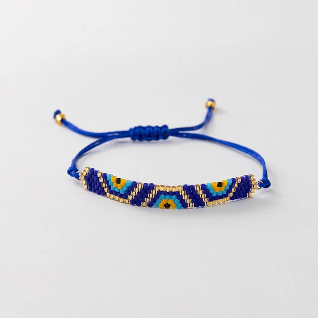 Bohemia Rice bead bracelet Geometry Eye Multiple colors Hand weaving Female Popular Personality Adjustable Beaded bracelet