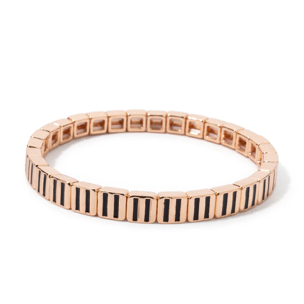 Gold Color Zirconia Bracelets For Women Rhinestone Charm Beaded Elastic Bangle