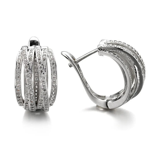 Hemasa New Trendy Hoop Earrings for Women /Silver Color Overlapping Cubic Zirconia Earrings Fashion Versatile Jewelry Drop Ship