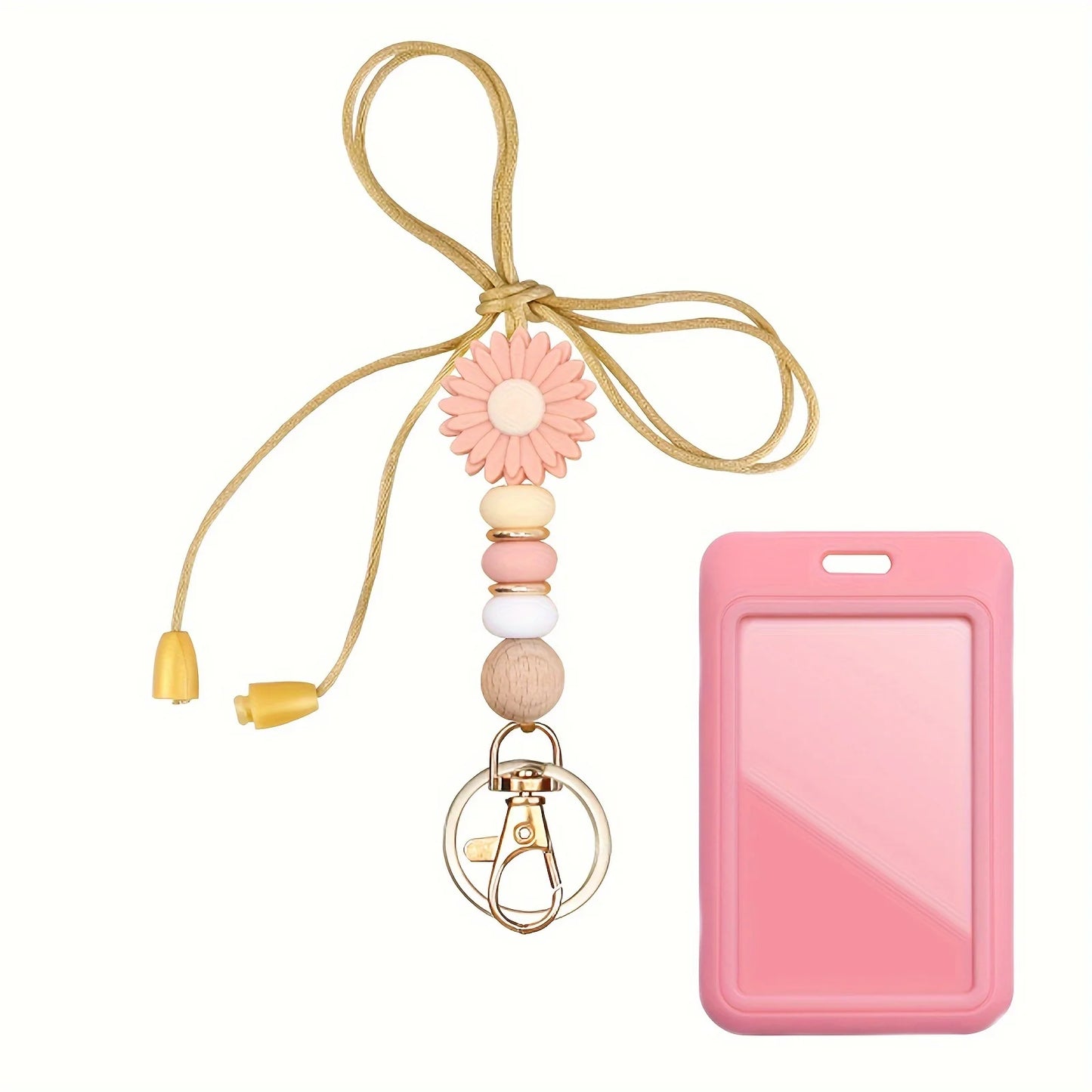 Hemasa  Daisy Breakaway Neck Teacher Lanyard for ID Badge Holder Keys Keychain Name Card Holder Silicone Beads Neck Strap Key Ring