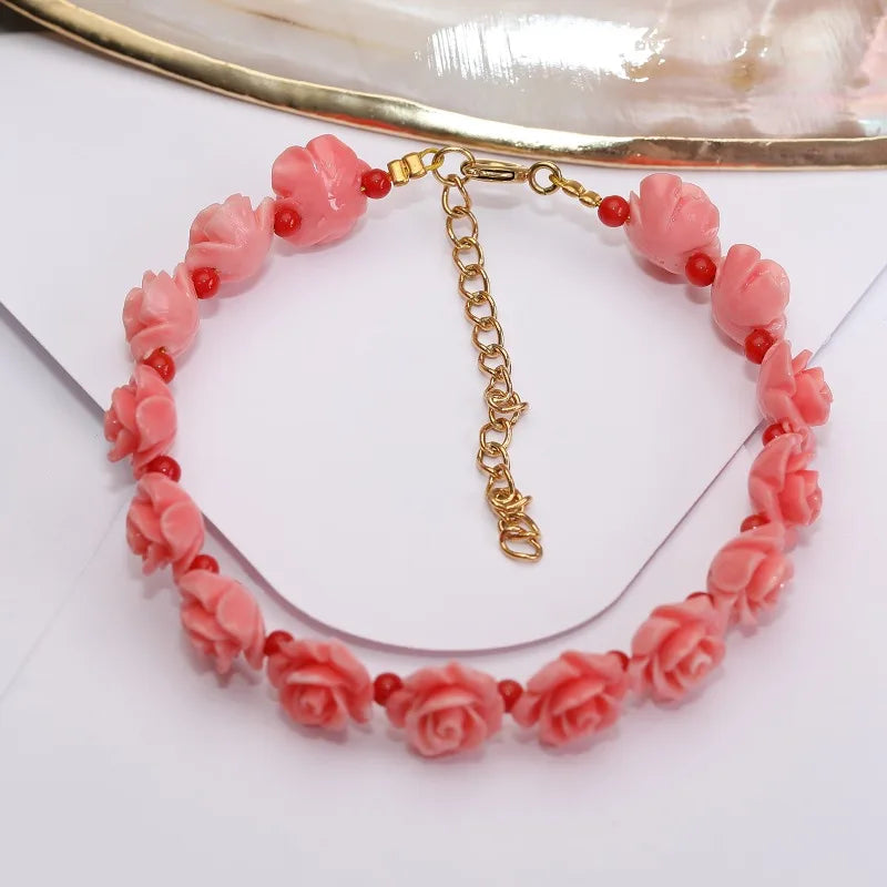Hemasa   red  colour coral  flower beads bracelet