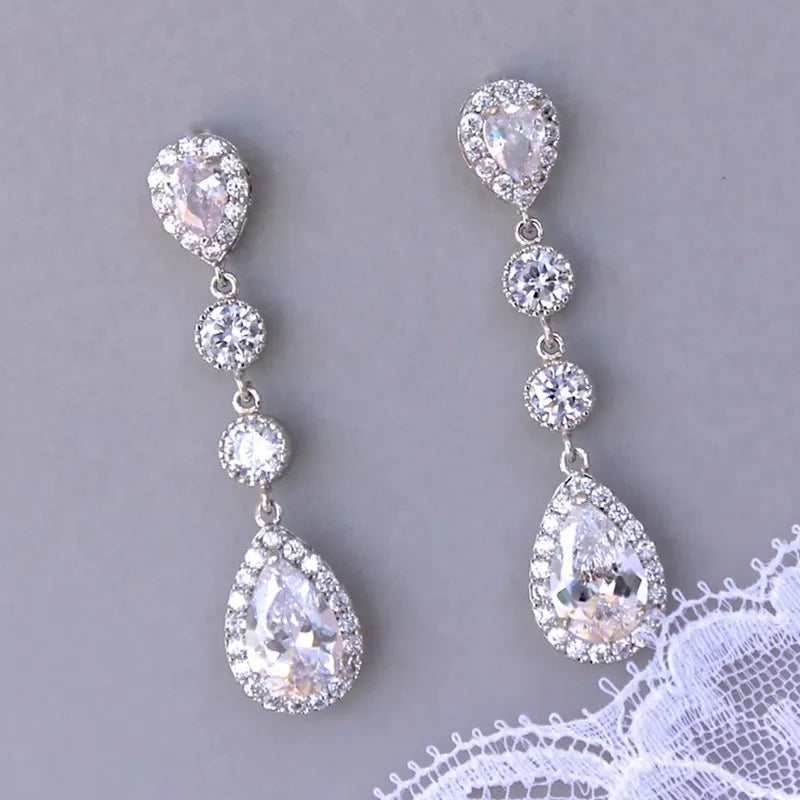 Huitan Silver Color Dangle Earrings with Dazzling Cubic Zirconia Elegant Crystal Accessories for Women Fashion Versatile Jewelry
