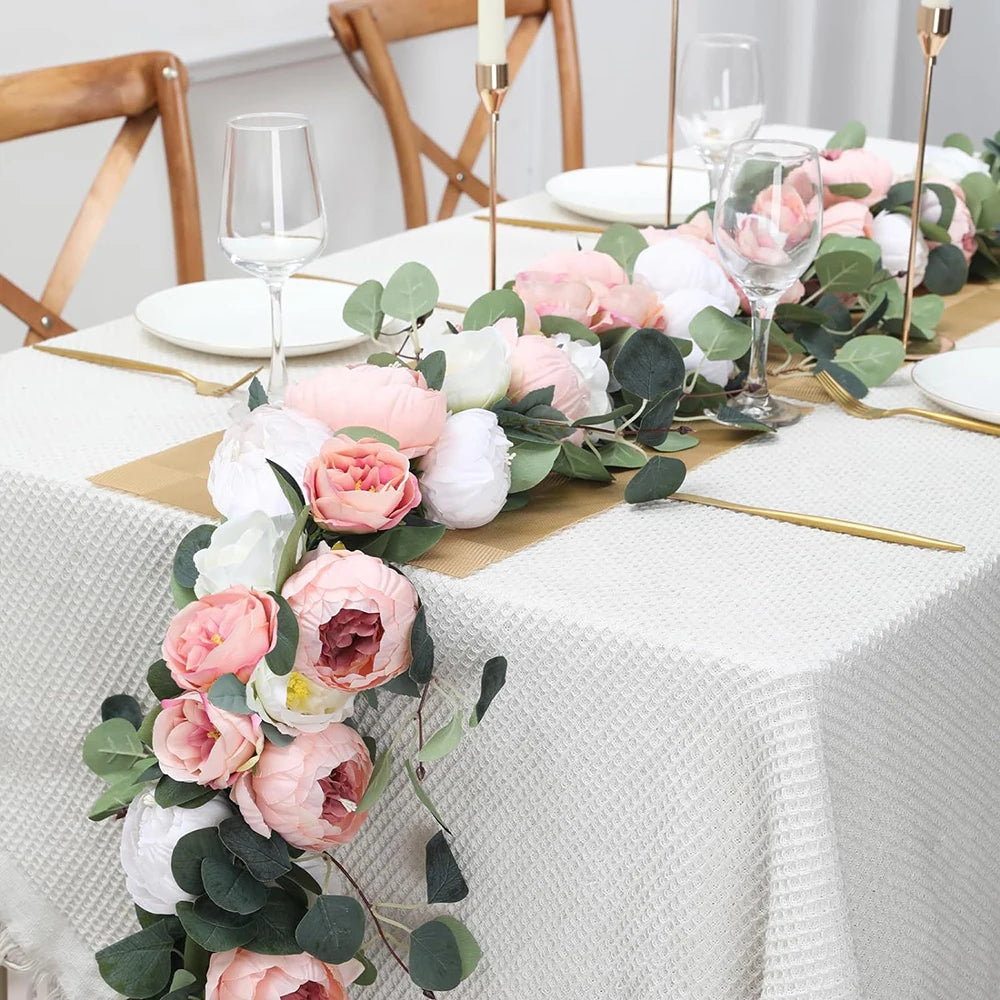Tejesa Artificial Peony Flowers Eucalyptus Garland Floral Greenery Vines for Wedding Arch Table Wall Backdrop Party Home Decor