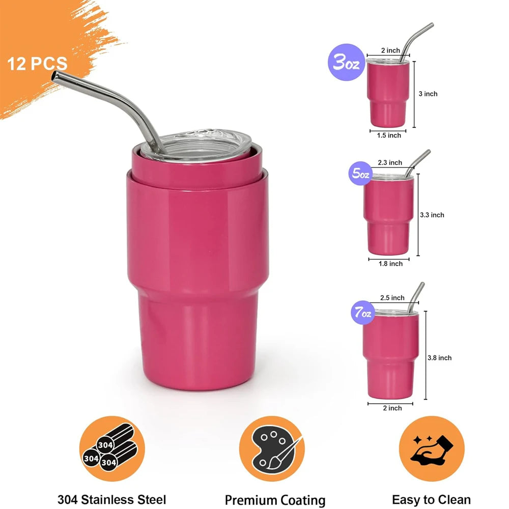 Hemasa Mini Tumbler Shot Glass with Straw and Lid  12 Pcs Shot Glasses Tumblers Stainless Steel Mini Shot Glasses with Lids