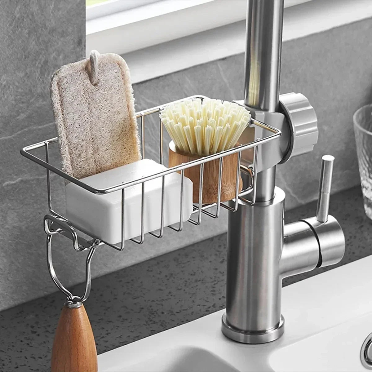 Hemasa Kitchen Stainless Steel Sink Drain Rack Sponge Holder/ Soap Drainer Towel
