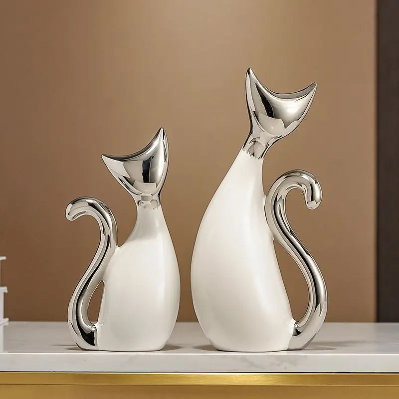 Light Luxury High-end Cat Ceramic Art Ornaments Home Living Room Furnishings Crafts TV Wine Cabinet Desktop Figurines Decoration