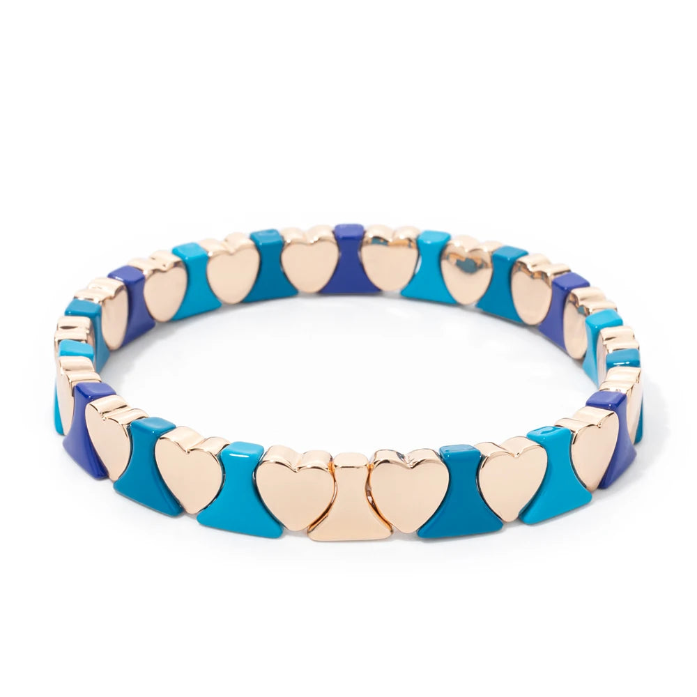 Tejesa Gold Color Heart Shape Bracelets / Elastic Love Bangle For Women Couple Jewelry