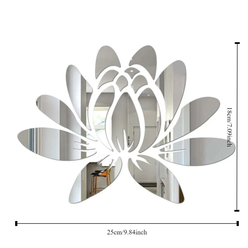 Hemasa Lotus Acrylic Mirror Wall Sticker Home Living Room Bedroom Office Hallway Wall Decorations Mirror Reflective Wall Sticker