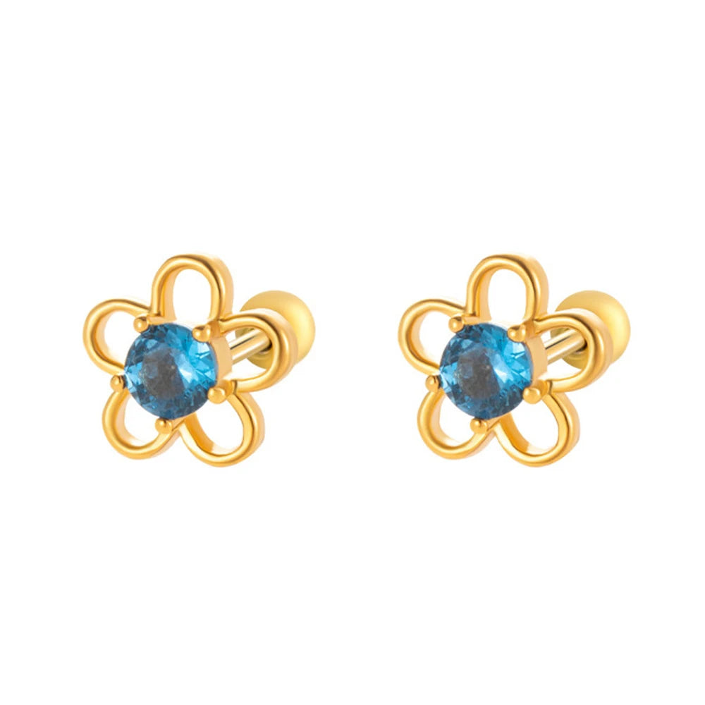 Gold Diasy Zirconia Earrings For Women Copper Inlaid Rhinestone Stud