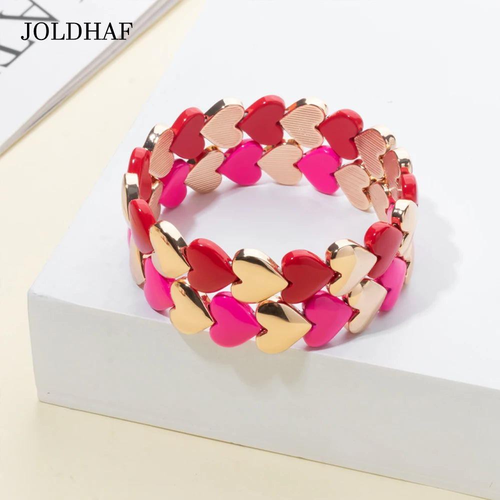 Tejesa  Gold Color  Pink Red Heart Charm  Couple Bangle   Bracelet For Women