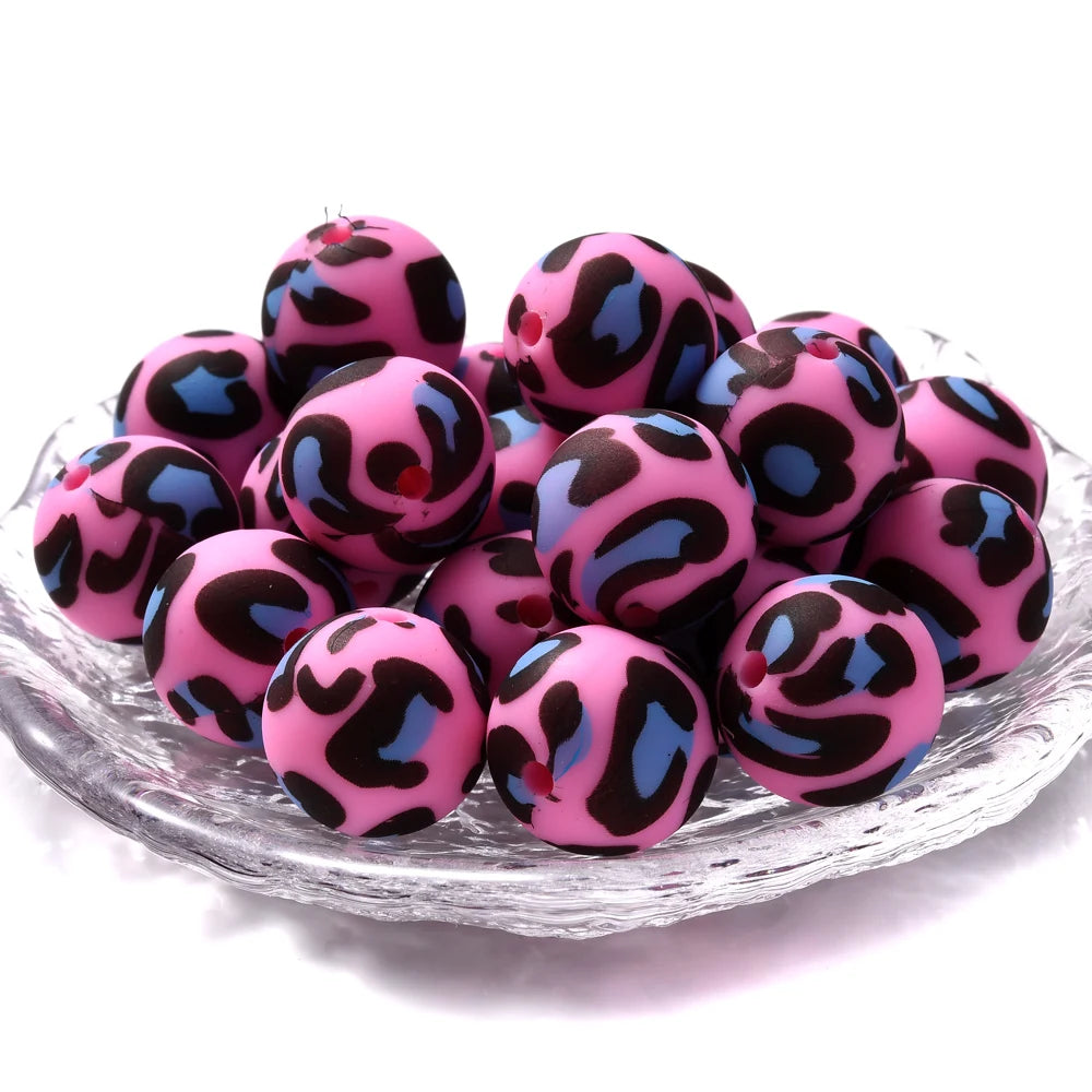 15mm 10Pcs Printed Silicone Beads Chewing Bead DIY Charms Newborn Nursing Accessories Necklace Pacifier Chain Teething Toy