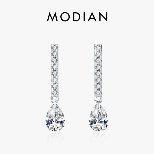 MODIAN 925 Sterling Silver Stunning Water Drop Zircon Stick Stud Earrings For Women Party Stackable Fine Jewelry
