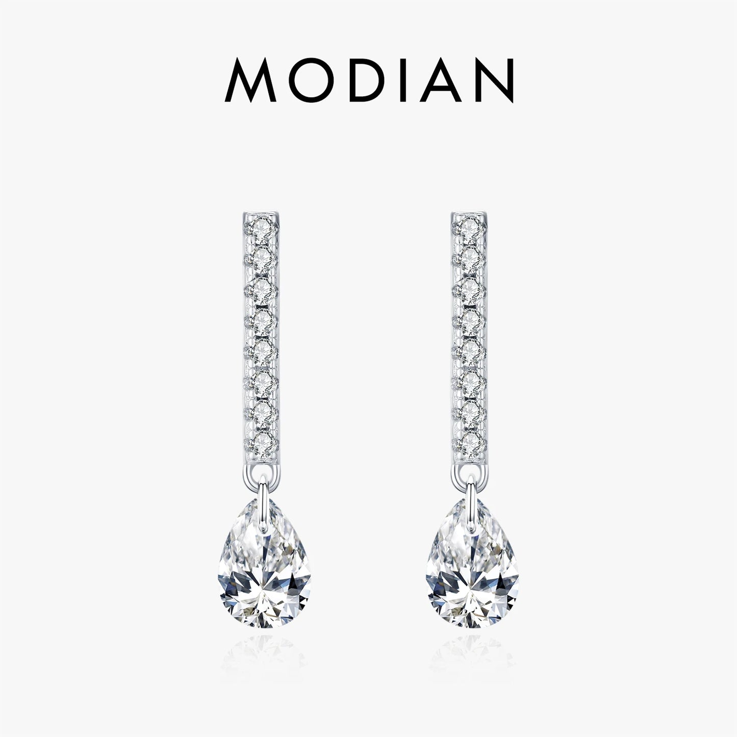MODIAN 925 Sterling Silver Stunning Water Drop Zircon Stick Stud Earrings For Women Party Stackable Fine Jewelry