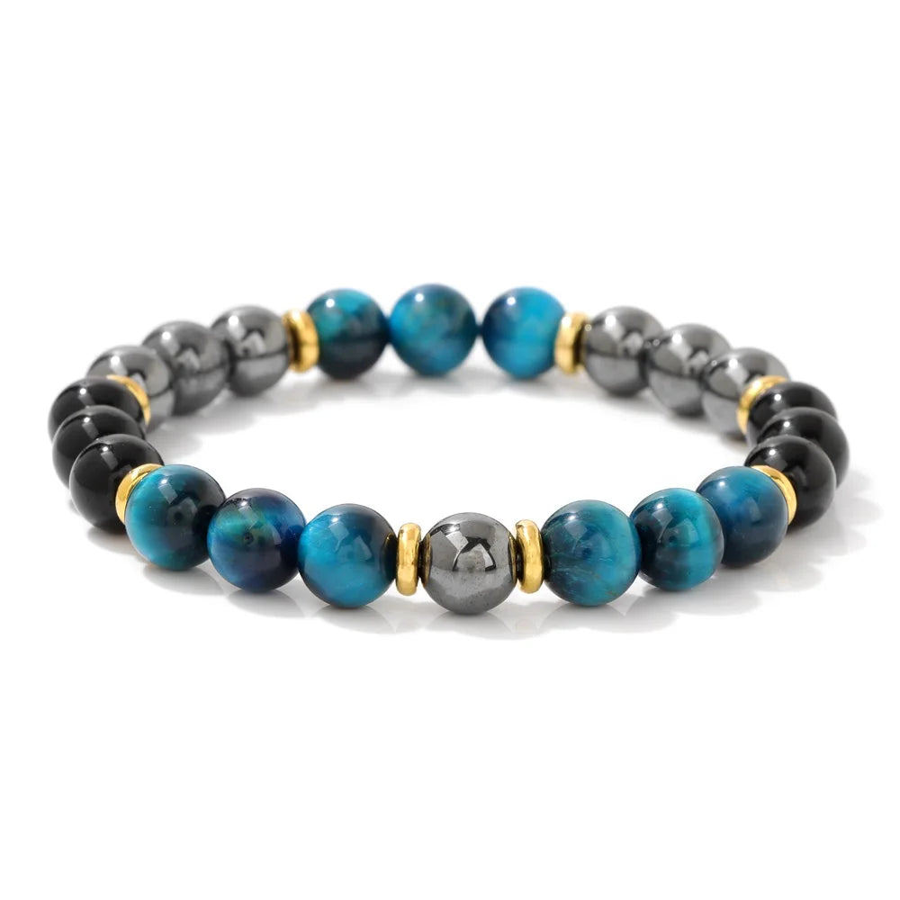 Tejesa Natural Stone Tiger Eye Bracelets For Men Women Lava Black Onyx Labradorite Yoga Elastic Bracelet Good Luck Money Health Jewelry