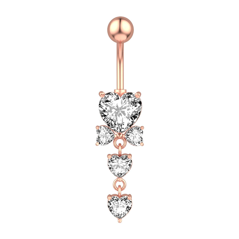1pc Dragon Butterfly Flower Heart Belly Button Rings Blue Pink Crystals Zircon Dangled Navel Belly Piercing Nombril for Women