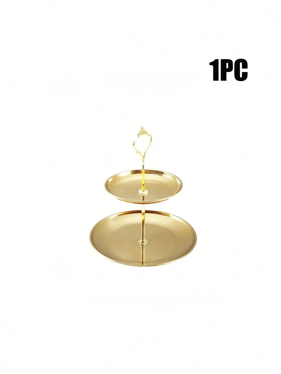 Tejesa 1/2pcs Stainless Steel Gold Dessert Tray, Multi-Tier Cake Stand, Cake Plate, Snack Platter, For Tea Party, Birthday, Wedding