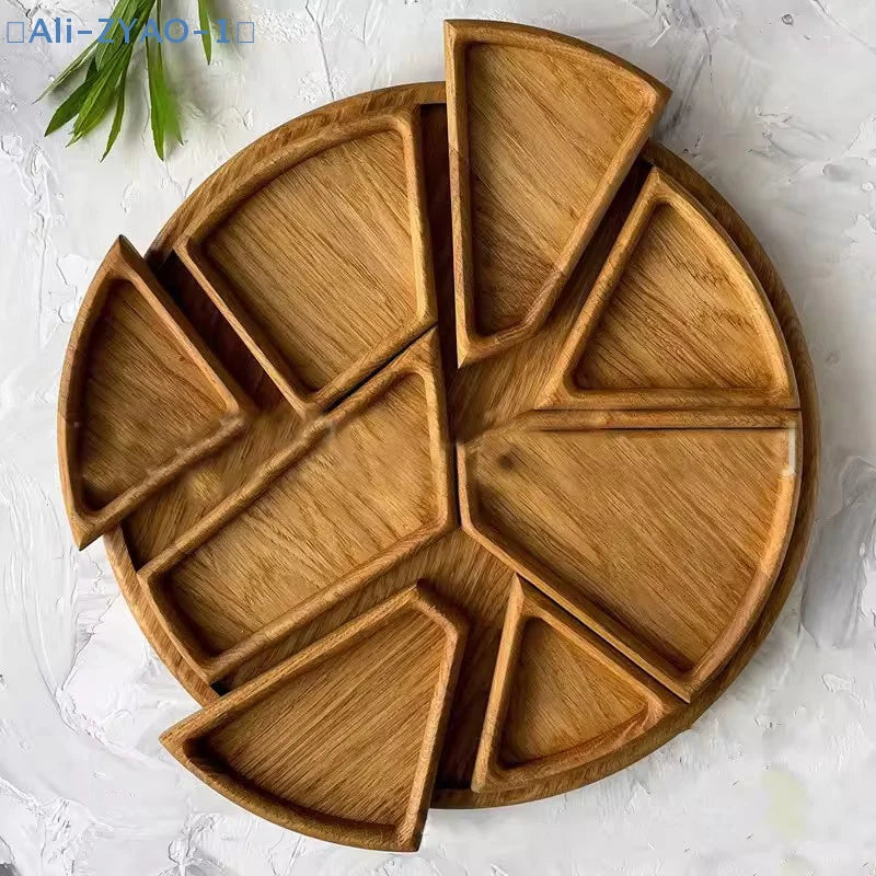 Tejesa  Divided Wood Serving Tray Snack Dessert Platter Fruit Appetizer Serving Plate Serving Platter Round