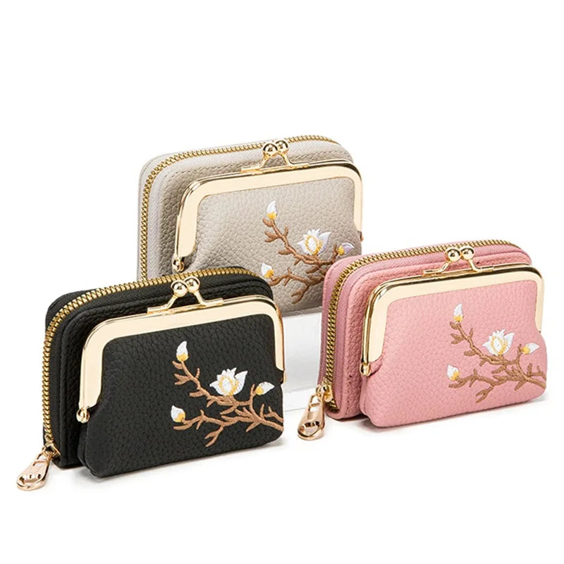 Women Floral Wallets Short Hasp Purses Ladies Portable Money Bag Pu Leather Business Card Holder Clutch Coin Money Pouch