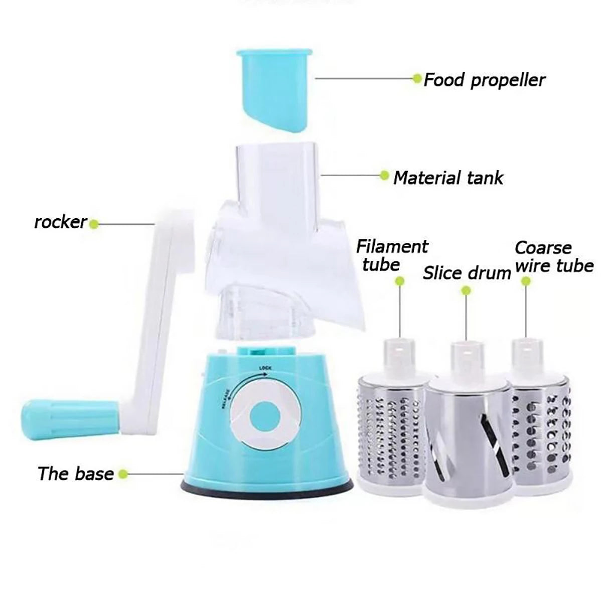 Tejesa Multifunctional Vegetable Slicer Shredder Cutter Tool 3 Sharp Drums Manual Hand Operated Grater Cheese Peanut Cookie Chopper