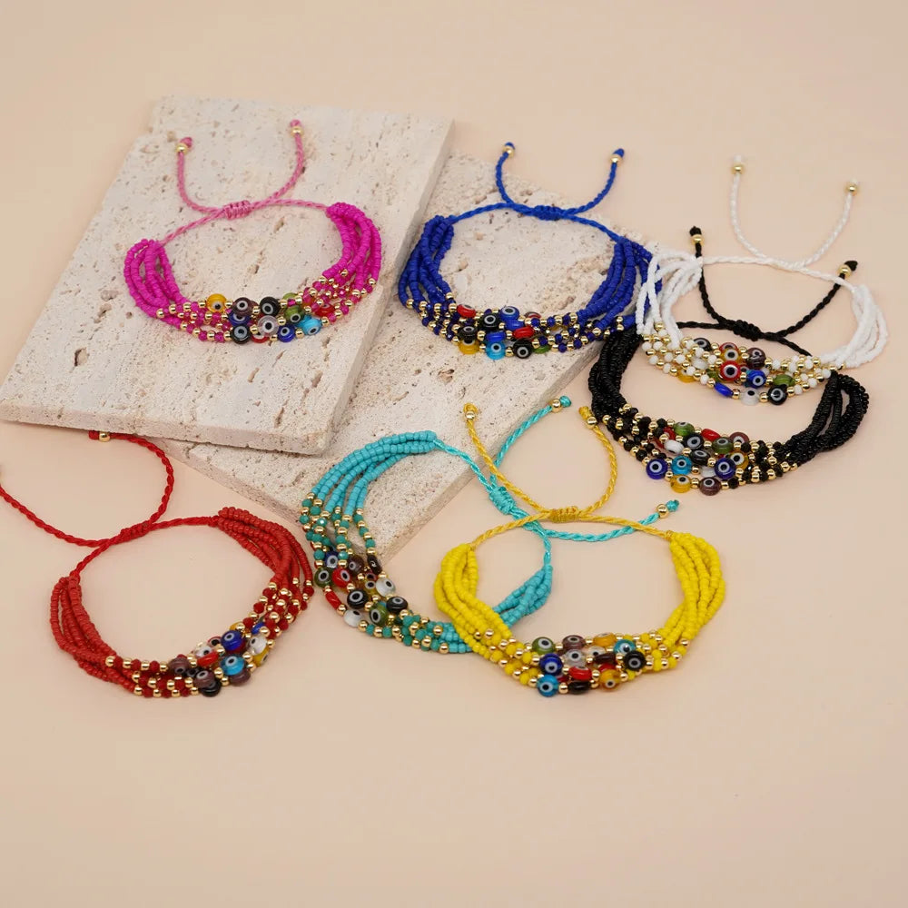 Go2boho Bohemian Seed Beaded Bracelets For Women Colorful Evil Eye Charms Lucky Handmade Jewelry Gifts 2024 New