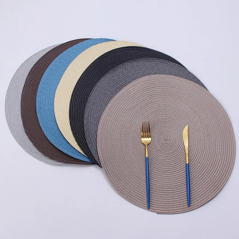 Hemasa Set of 6 Round Woven Non-slip Kitchen Placemat for Kitchen Dining Table European Style