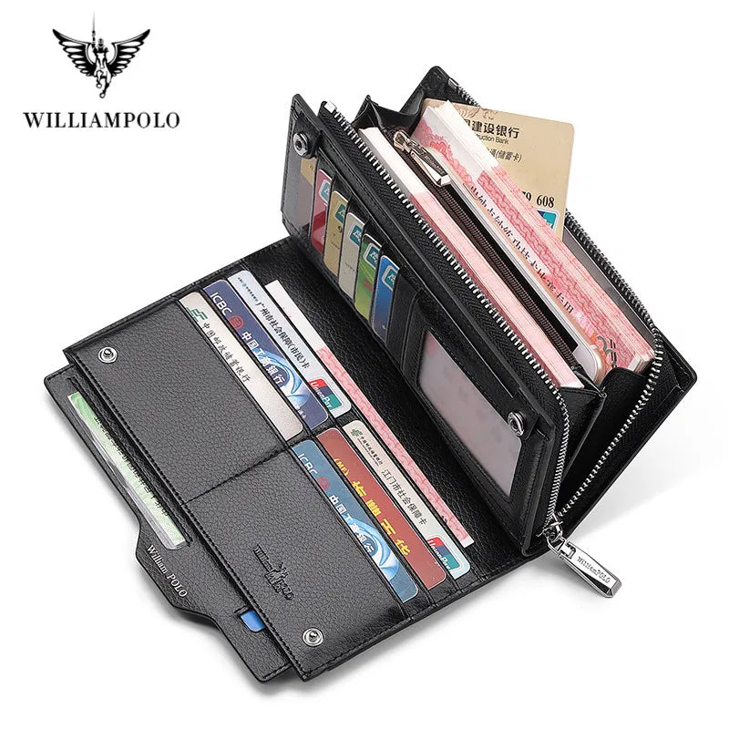 Hemasa Leather Male Wallet Credit Card Holders  Mobile Phone Bag Zipper Purse Handbag