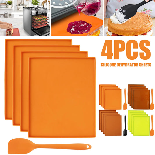 4pcs Silicone Dehydrator Mats with Edge Non-stick Dehydrator Sheets Multifunctional Dehydrator Trays with Silicone Scraper
