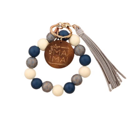 Hemasa Silicon Beads MAMA Monogram Wood Blank Wooden Disc Bracelet Tassel Keychain Wristlet Gift for Her Key Ring
