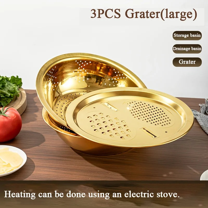 Tejesa 3-In-1 Stainless Steel Kitchen Set,  Multifunctional Filter, and Mixing Bowl