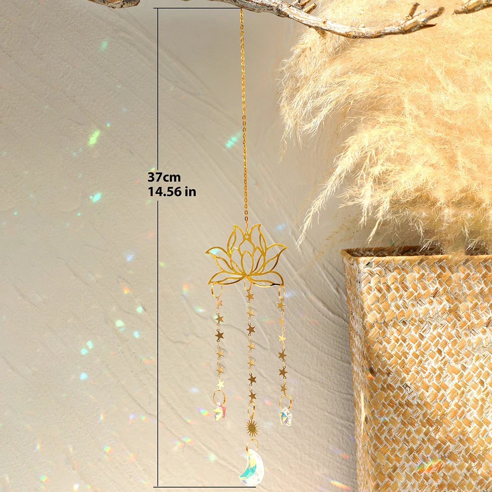 Hemasa Lotus Sunlight Catcher Gold Star Ornament Sun Crystal Catcher Hanging Crystals Car /Sun Catcher