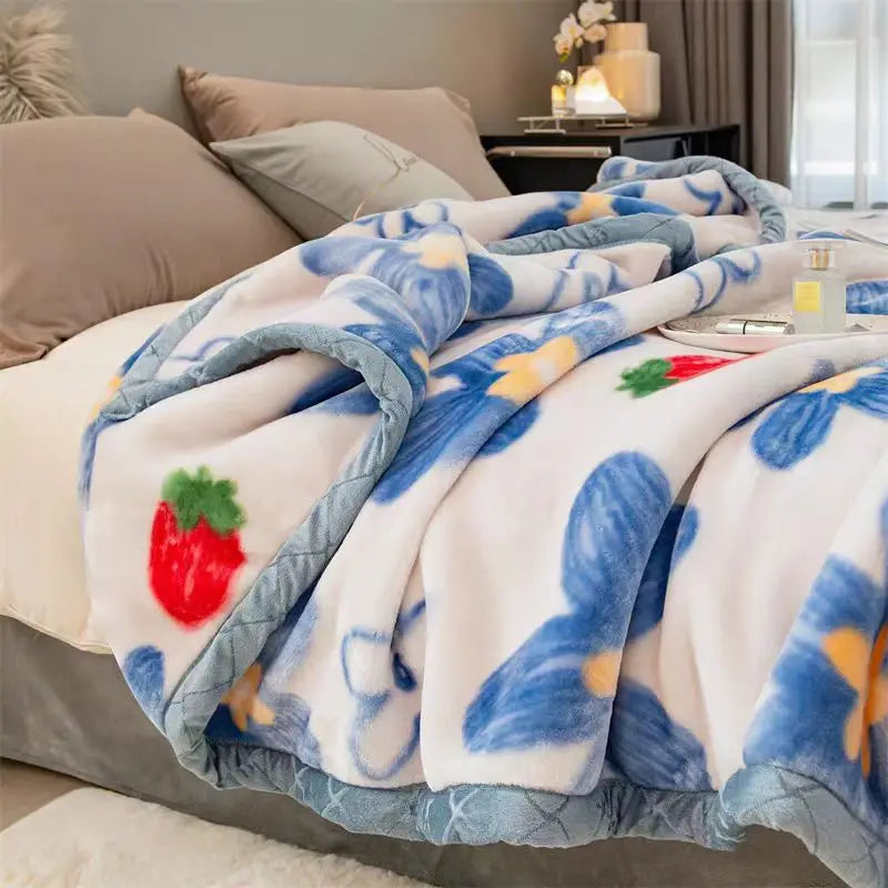 Hemasa Winter Mink Blankets For Beds Soft Warm Double Layer( 150*200Cm)  Cartoon Floral Pattern Faux Fur Thick Plaid Blankets