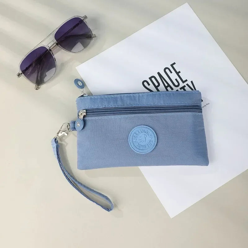 Hemasa Nylon Solid Color Long Short Bank ID Credit Card Wallet Coin Keys Bags Purse Earphone Storage Bag Purse Pouch Double Zipper