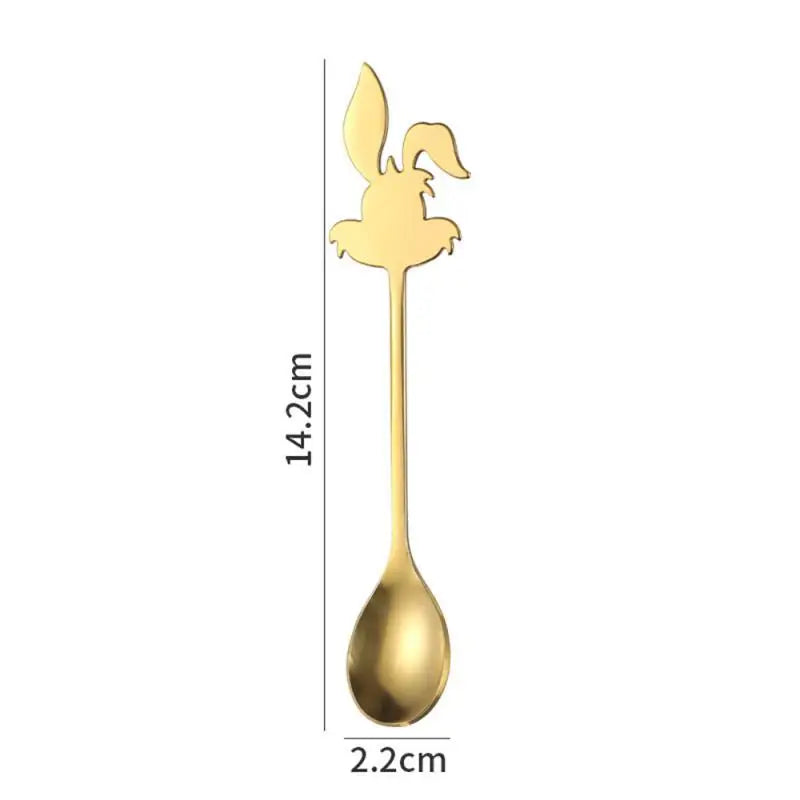 Mini Cute Coffee Spoon 304 Stainless Steel Cartoon Rabbit Spoon Teaspoon Dessert Snack Scoop Milk Children Spoons Tableware