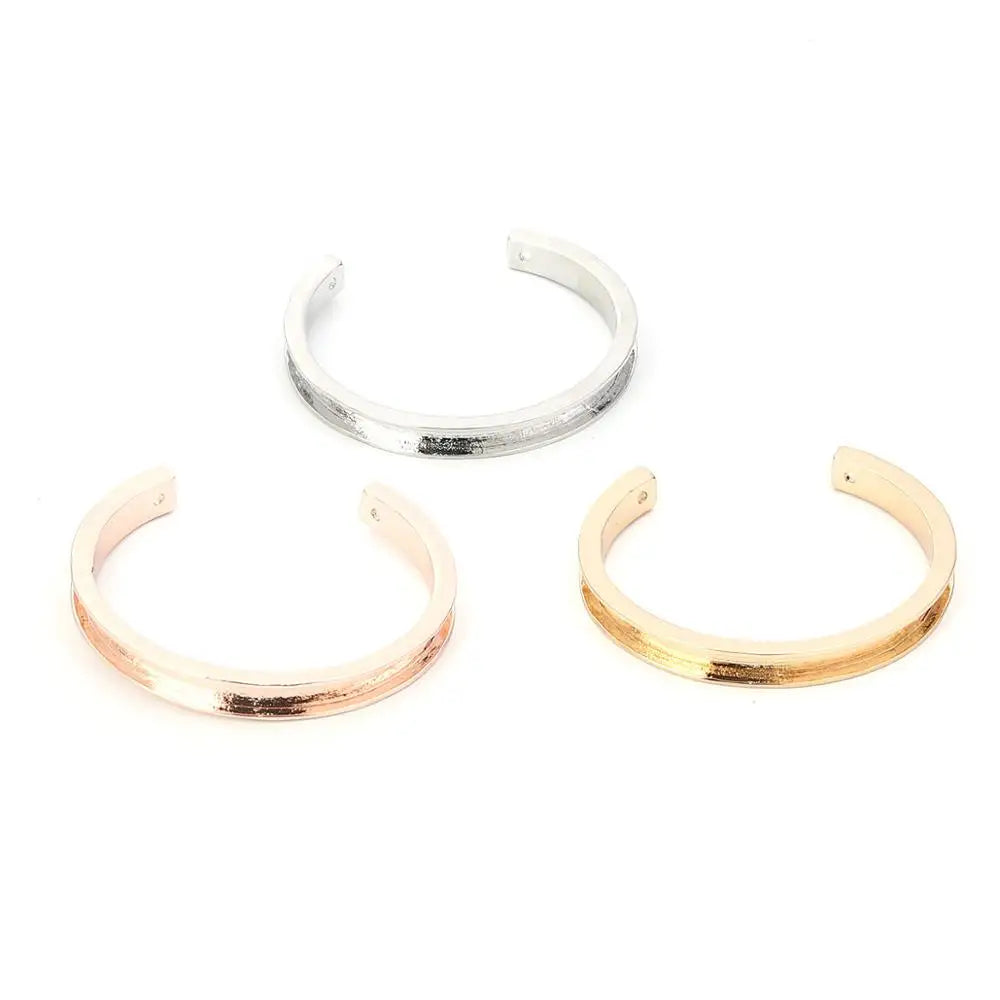 Zinc Alloy Open Cuff Bangles Metal DIY Fashion Bracelets Cabochon Settings (Fits 5.5mm/10mm) 17cm(6 6/8") long, 1 Piece