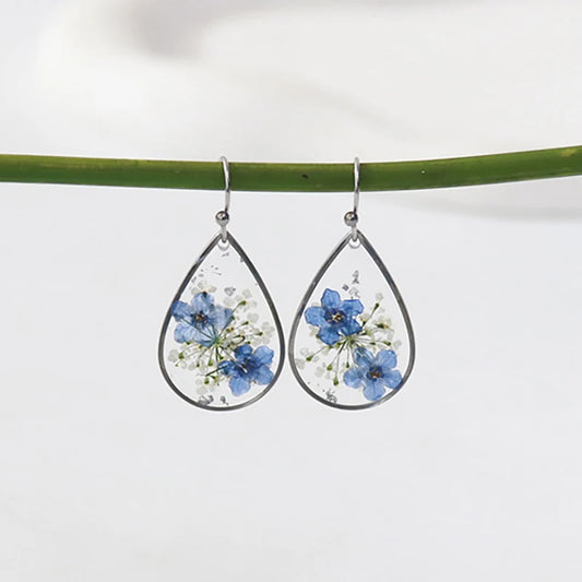 Unique Forget-me-not Real Flower Earring Epoxy Resin Natural Blue Flower Earring Women Elegant Floral Earring Statement Jewelry
