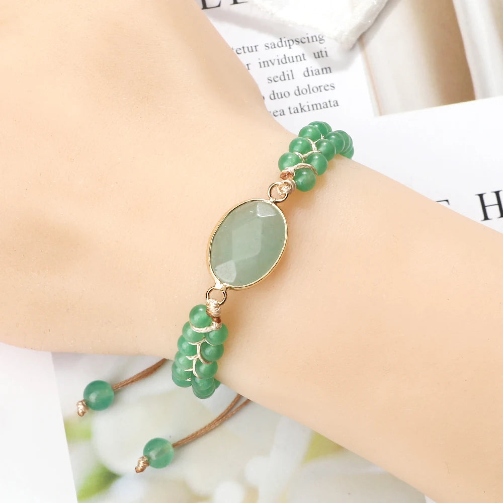 Bohemian Natural Gem Stone Bracelets For Women Handmade Adjustable Natural Stone Beads Charm Pendant Bracelets Quartz Wristband