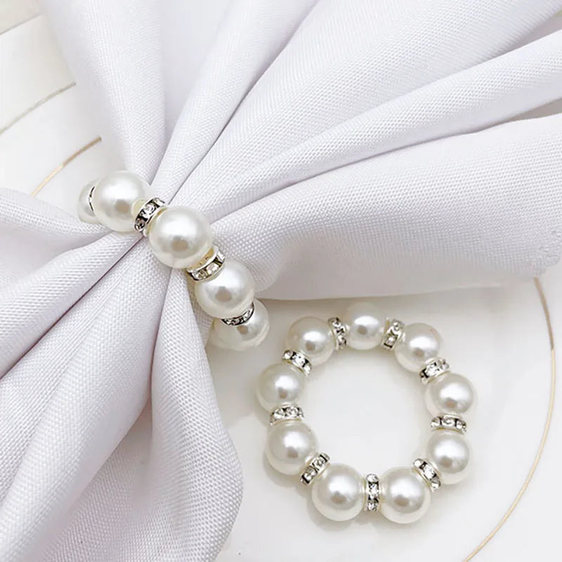 Hemasa 50pcs/lot Golden Napkin Rings/ Elegant Pearl Elastic Pearl Napkin Rings  For Wedding