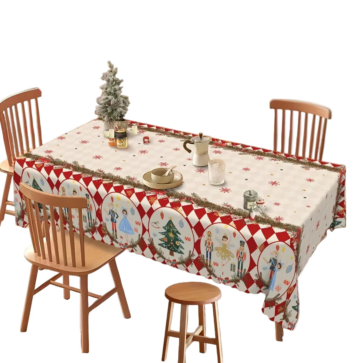 Tejesa Christmas Holly Waterproof Tablecloth Holiday Party Decor Reusable Xmas Rectangle Table Cloth Dining Room Table Decor