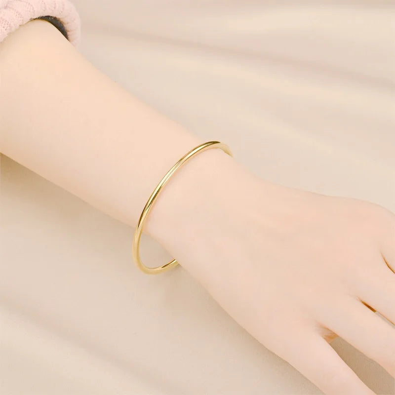 Hemasa 2pcs Gold and Silver  Color Stainless Steel Cuff Bracelet /Chic Jewelry Wristband Plain Slip Bangle